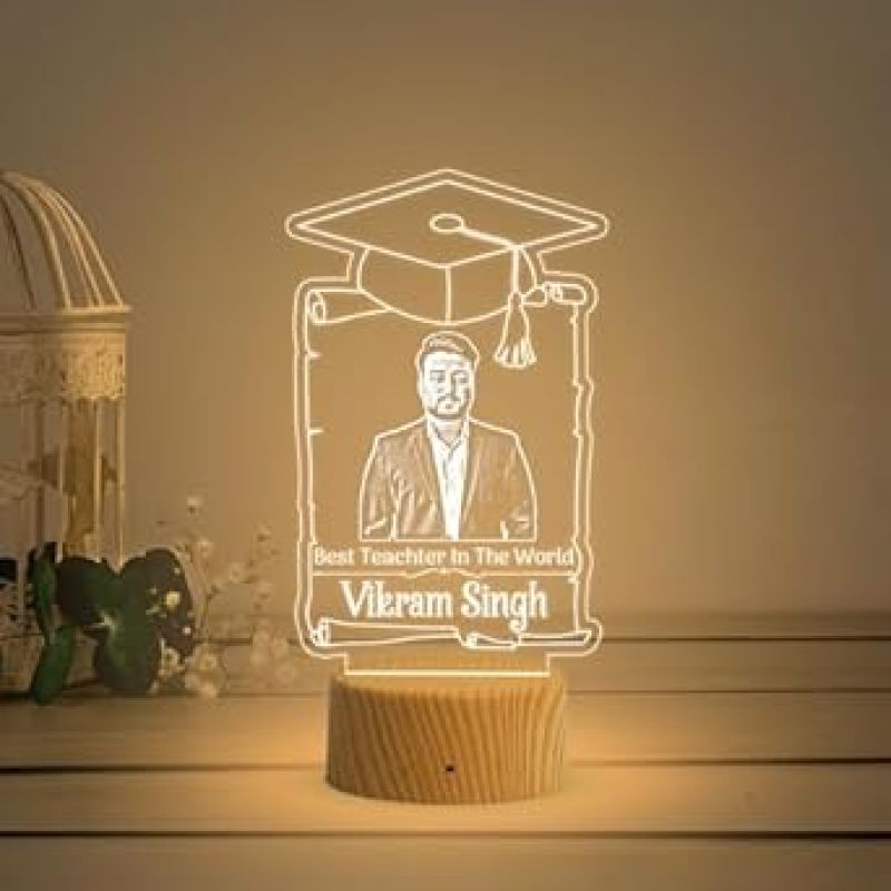 Personalized Best Teacher in The World LED Night Lamp with Warm White Light Teacher Day Gift Birthday Gift for Teacher