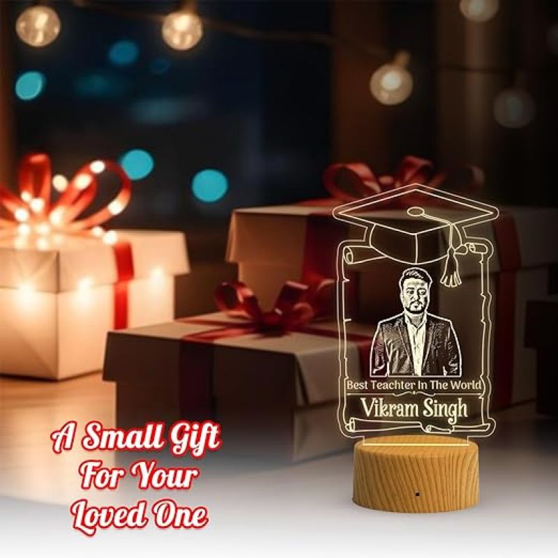 Personalized Best Teacher in The World LED Night Lamp with Warm White Light Teacher Day Gift Birthday Gift for Teacher