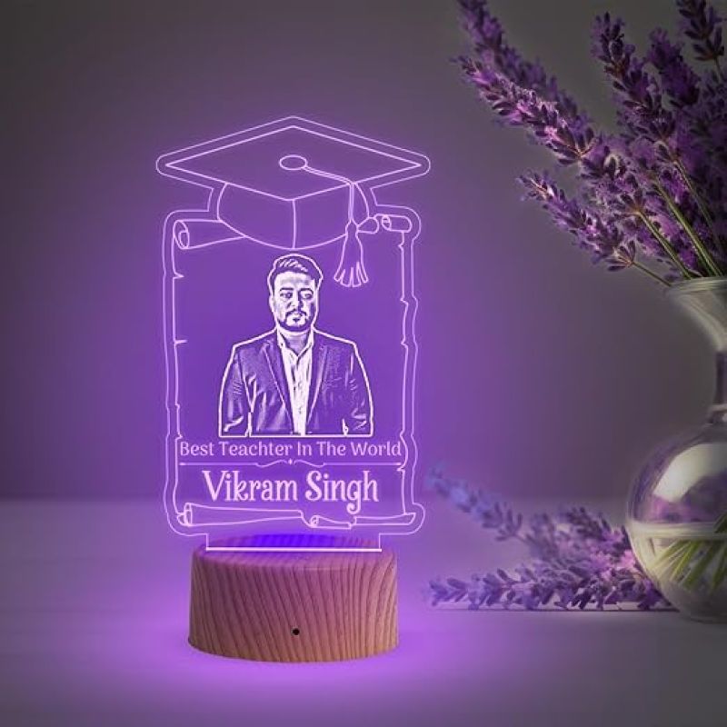 Personalized Best Teacher in The World LED Night Lamp with Automatic Color Changing Light Teacher Day Gift Birthday Gift for Teacher