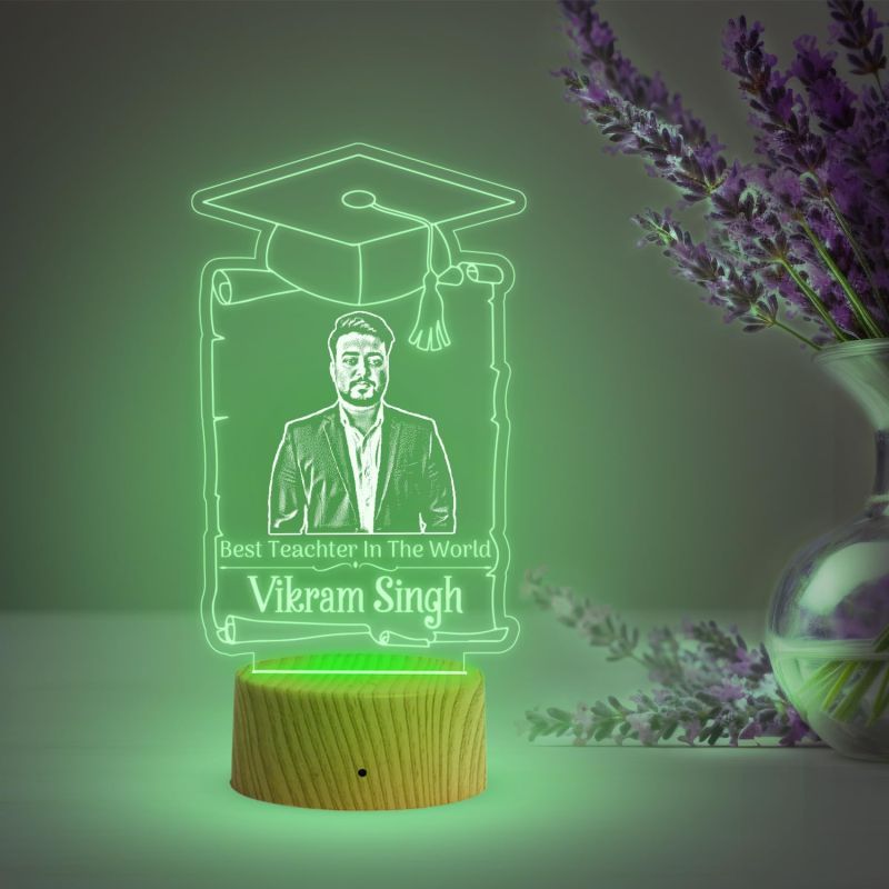 Personalized Best Teacher in The World LED Night Lamp with Automatic Color Changing Light Teacher Day Gift Birthday Gift for Teacher