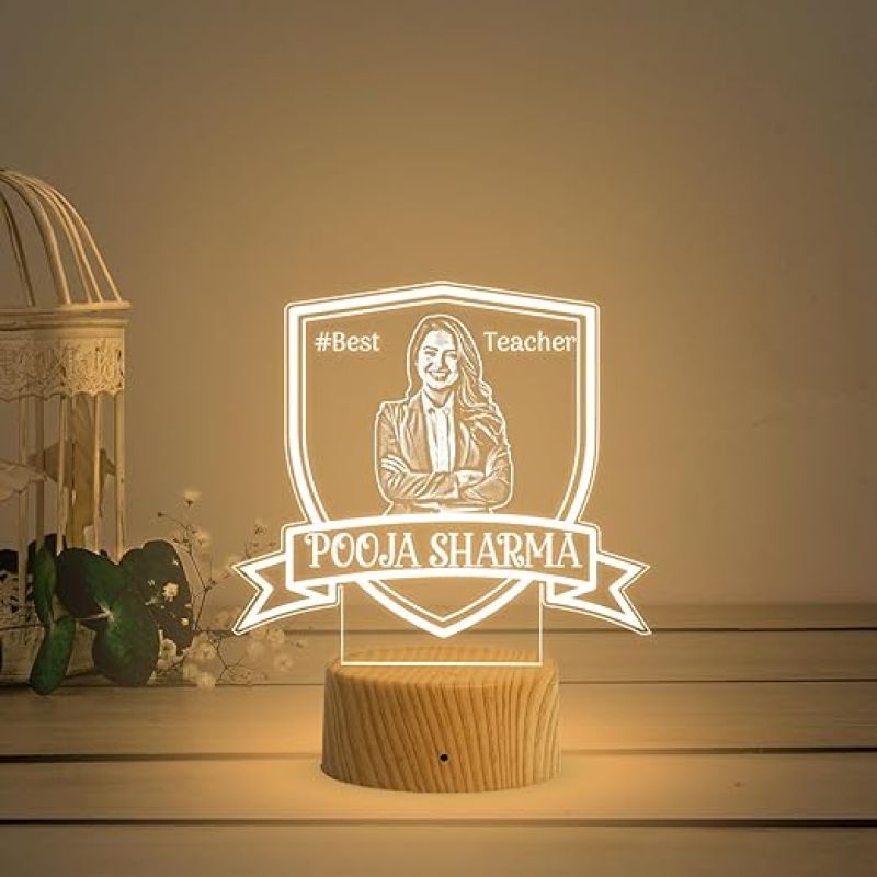 Personalized Best Teacher LED Lamp  Customized with Photo & Name Best Gift for Teachers Day Thankyou Gift for Mam & SIr  Warm White Light