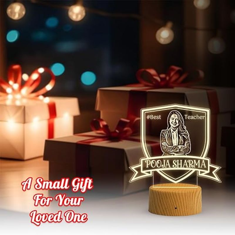 Personalized Best Teacher LED Lamp  Customized with Photo & Name Best Gift for Teachers Day Thankyou Gift for Mam & SIr  Warm White Light