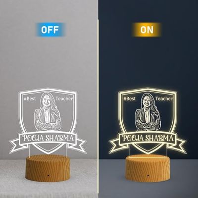Personalized Best Teacher LED Lamp  Customized with Photo & Name Best Gift for Teachers Day Thankyou Gift for Mam & SIr  Warm White Light