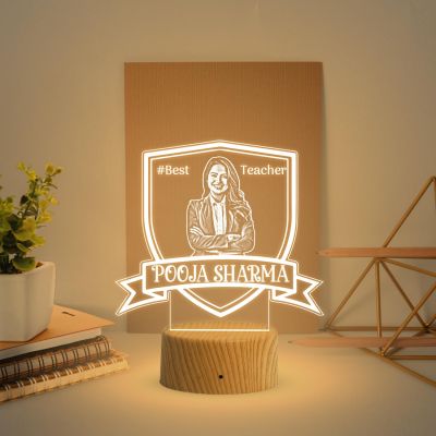 Personalized Best Teacher LED Lamp  Customized with Photo & Name Best Gift for Teachers Day Thankyou Gift for Mam & SIr  Warm White Light