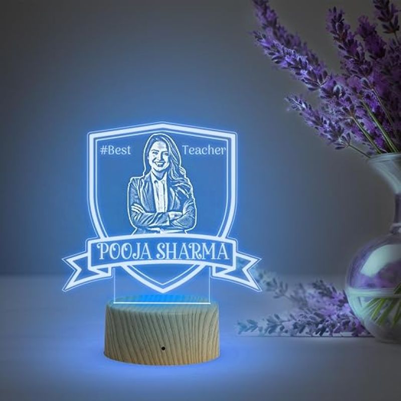 Personalized Best Teacher LED Lamp Customized with Photo & Name Best Gift for Teachers Day Thankyou Gift for Mam & SIr Multicolored Light