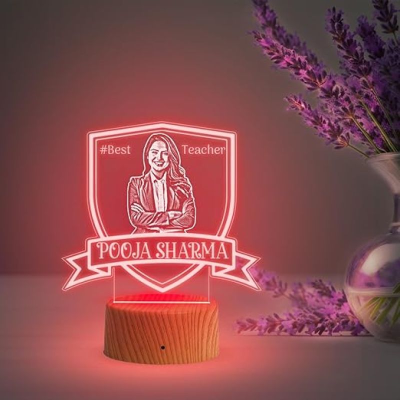 Personalized Best Teacher LED Lamp Customized with Photo & Name Best Gift for Teachers Day Thankyou Gift for Mam & SIr Multicolored Light