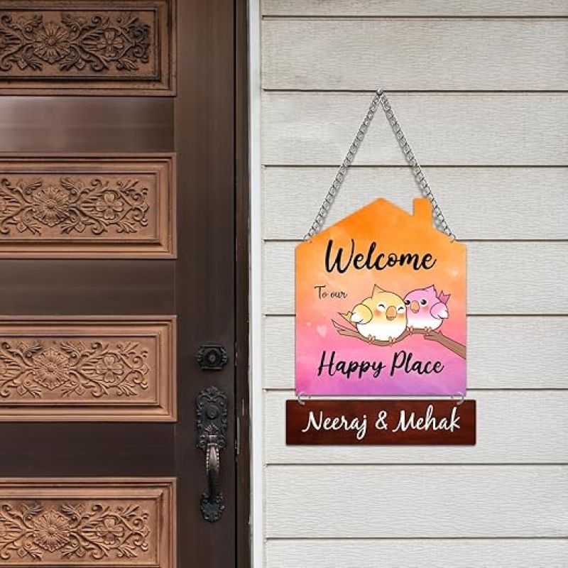 Personalized Welcome To My Happy Place Wall Hanging Customized With Name Wooden Wall Hanging Decor Home Decor Items Office & Living Room