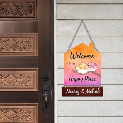 Personalized Welcome To My Happy Place Wall Hanging Customized With Name Wooden Wall Hanging Decor Home Decor Items Office & Living Room