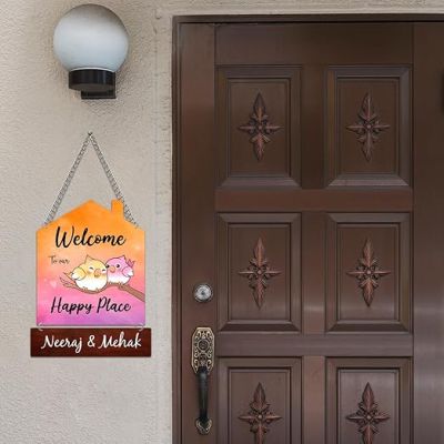 Personalized Welcome To My Happy Place Wall Hanging Customized With Name Wooden Wall Hanging Decor Home Decor Items Office & Living Room