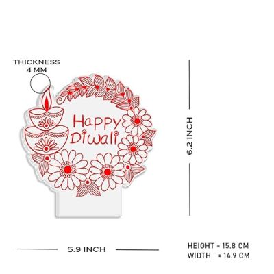 Diwali Festival 3D LED Night Light Lamp, Decorative Illuminated Display with Floral Design, Black Base Warm White Light