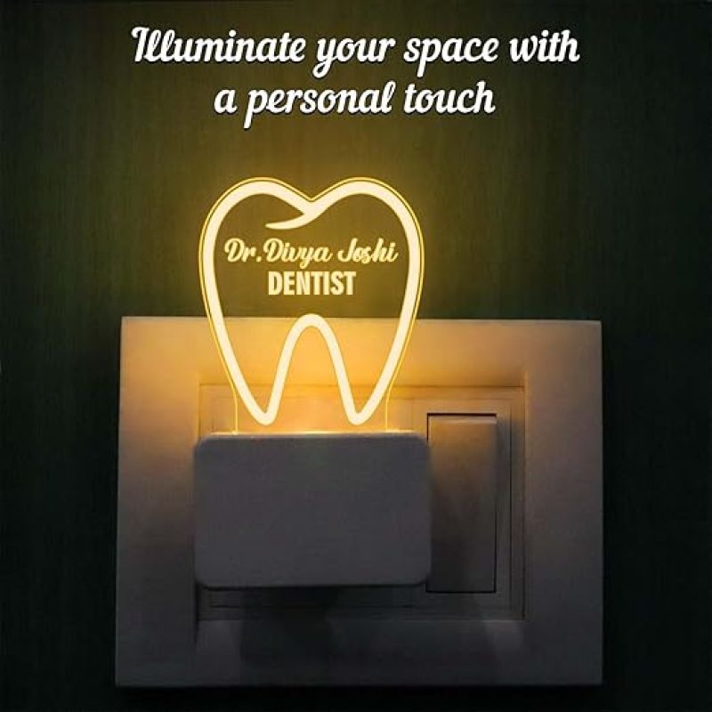 Personalized Dentist 3D Illusion Plug Night Lamp Tooth & Gums Specialist Doctor Gift for Dental Dentist Doctor Warm White Light Dentist Clinic Decor Lamp