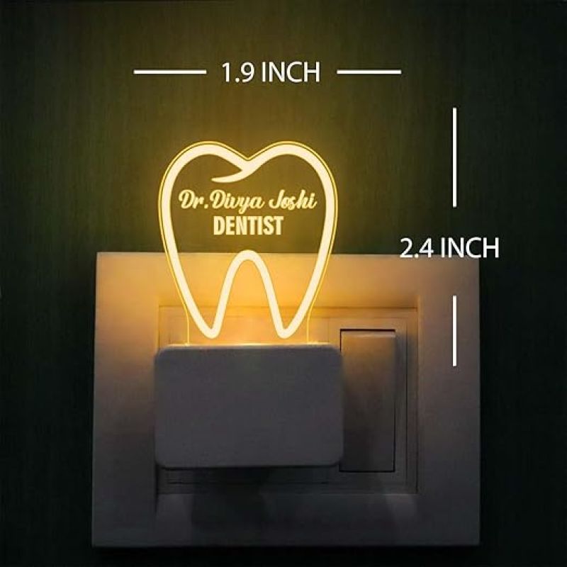 Personalized Dentist 3D Illusion Plug Night Lamp Tooth & Gums Specialist Doctor Gift for Dental Dentist Doctor Warm White Light Dentist Clinic Decor Lamp