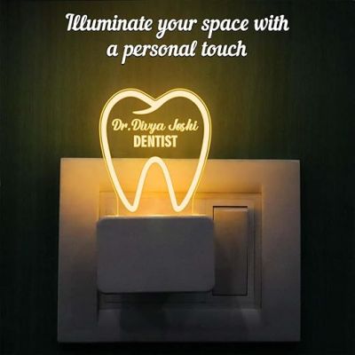 Personalized Dentist 3D Illusion Plug Night Lamp Tooth & Gums Specialist Doctor Gift for Dental Dentist Doctor Warm White Light Dentist Clinic Decor Lamp