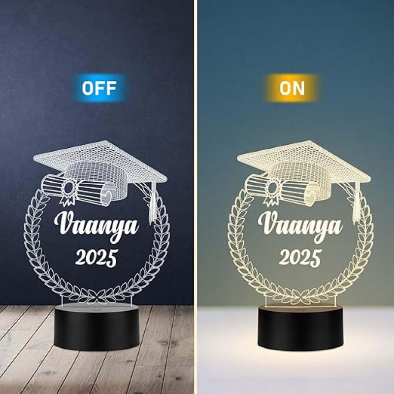 Personalized Congratulation Graduation Acrylic Desk Plaque Night Lamp Graduation Gift for Student, Son, Daughter Warm White Light