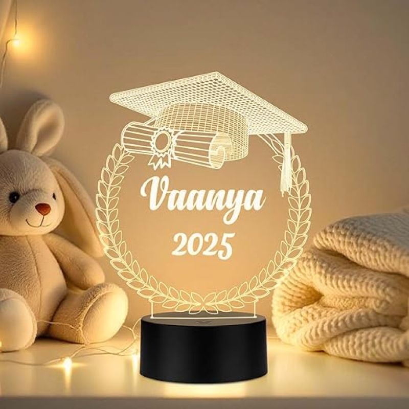 Personalized Congratulation Graduation Acrylic Desk Plaque Night Lamp Graduation Gift for Student, Son, Daughter Warm White Light