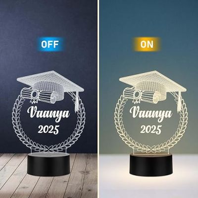 Personalized Congratulation Graduation Acrylic Desk Plaque Night Lamp Graduation Gift for Student, Son, Daughter Warm White Light