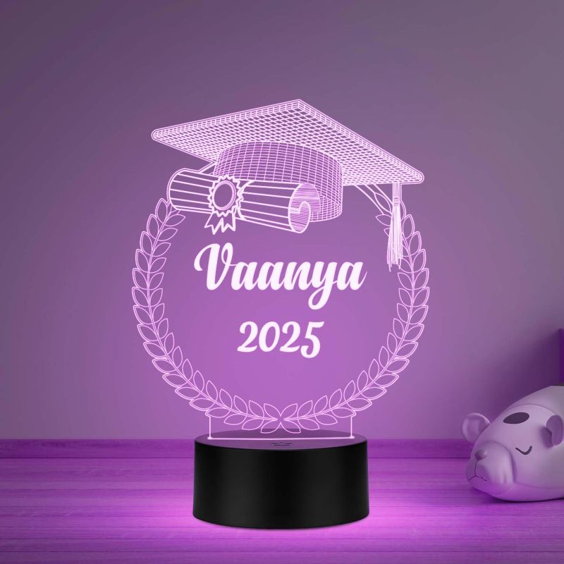 Personalized Congratulation Graduation Acrylic Desk Plaque Night Lamp Graduation Gift for Student, Son, Daughter Multicolored Light
