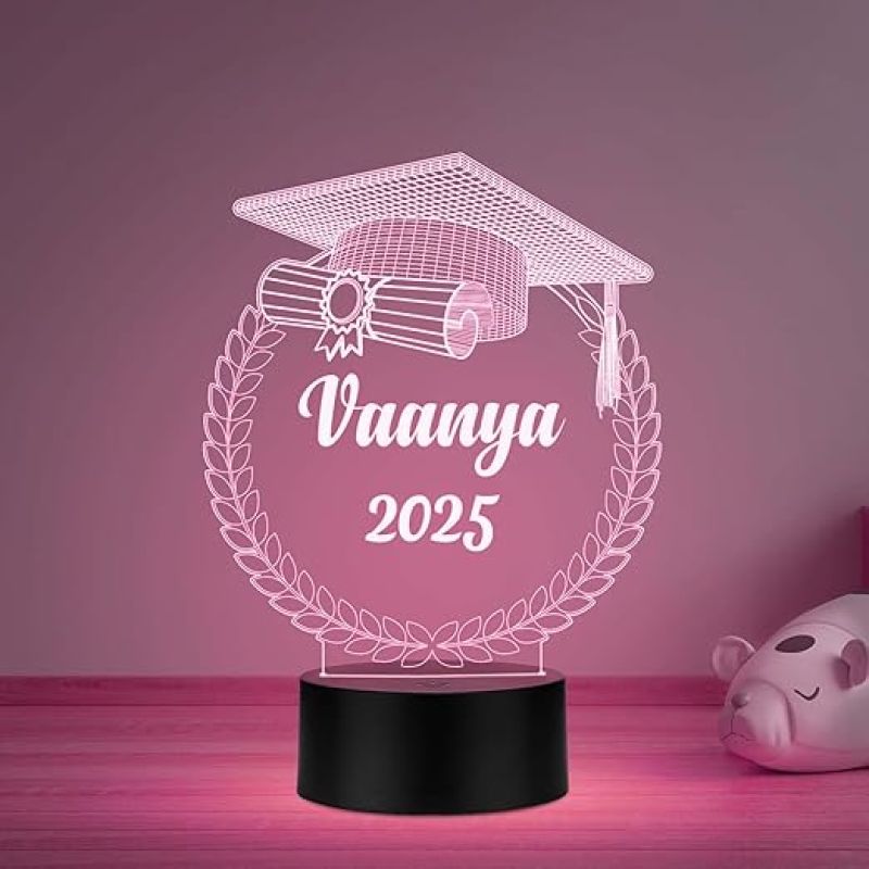 Personalized Congratulation Graduation Acrylic Desk Plaque Night Lamp Graduation Gift for Student, Son, Daughter Multicolored Light