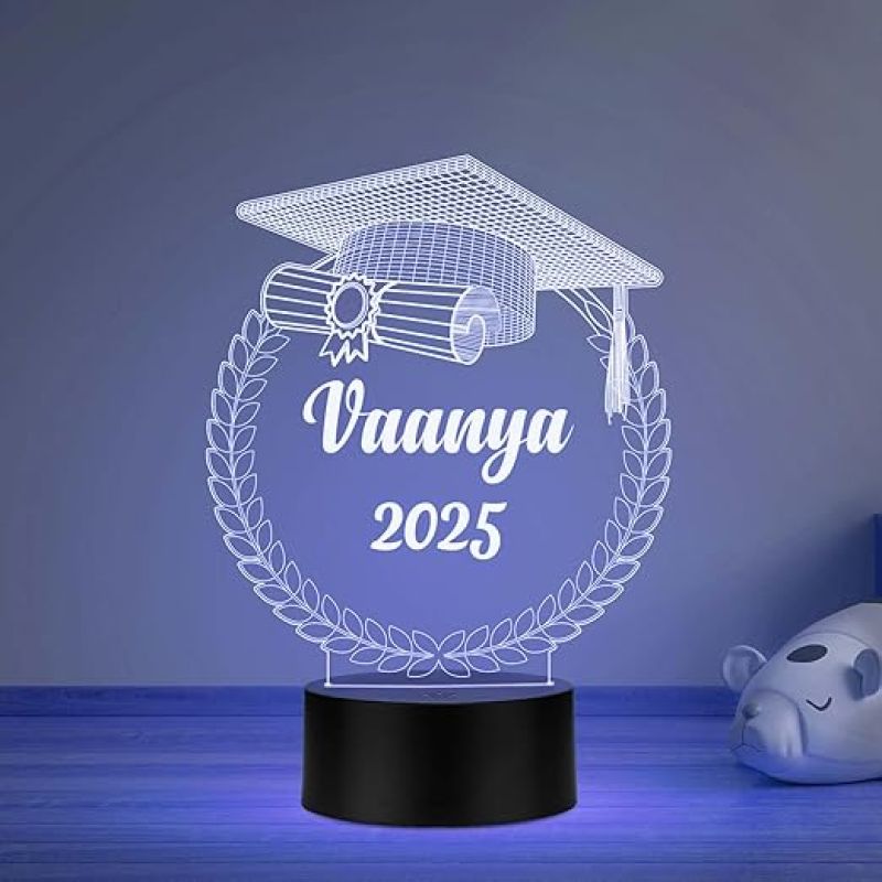 Personalized Congratulation Graduation Acrylic Desk Plaque Night Lamp Graduation Gift for Student, Son, Daughter Multicolored Light