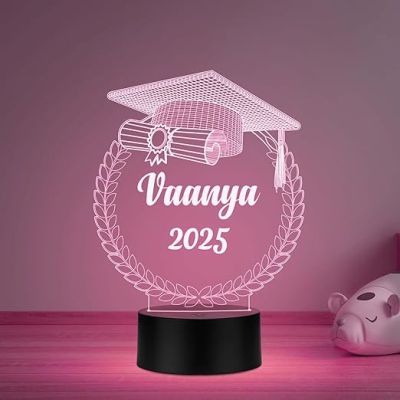 Personalized Congratulation Graduation Acrylic Desk Plaque Night Lamp Graduation Gift for Student, Son, Daughter Multicolored Light