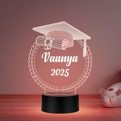 Personalized Congratulation Graduation Acrylic Desk Plaque Night Lamp Graduation Gift for Student, Son, Daughter Multicolored Light