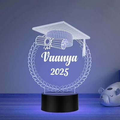 Personalized Congratulation Graduation Acrylic Desk Plaque Night Lamp Graduation Gift for Student, Son, Daughter Multicolored Light