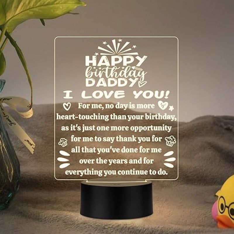 Happy Birthday Daddy I Love You Engraved Night Lamp Thankyou Gift for Dad Birthday Gift for Dad from Son & Daughter Warm White Light