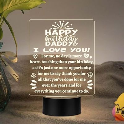Happy Birthday Daddy I Love You Engraved Night Lamp Thankyou Gift for Dad Birthday Gift for Dad from Son & Daughter Warm White Light