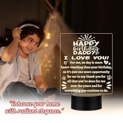 Happy Birthday Daddy I Love You Engraved Night Lamp Thankyou Gift for Dad Birthday Gift for Dad from Son & Daughter Warm White Light