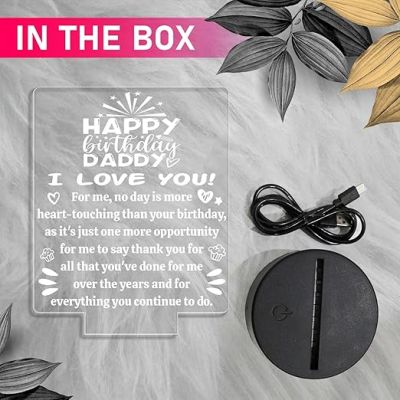 Happy Birthday Daddy I Love You Engraved Night Lamp Thankyou Gift for Dad Birthday Gift for Dad from Son & Daughter Warm White Light