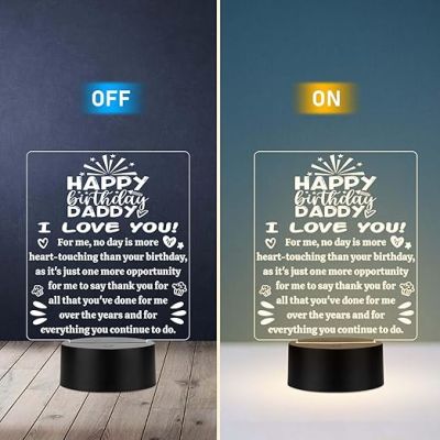Happy Birthday Daddy I Love You Engraved Night Lamp Thankyou Gift for Dad Birthday Gift for Dad from Son & Daughter Warm White Light