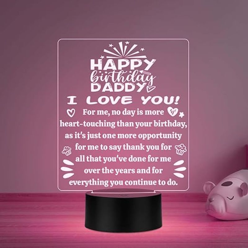 Happy Birthday Daddy I Love You Engraved Night Lamp Thankyou Gift for Dad Birthday Gift for Dad from Son & Daughter Multicolored Light