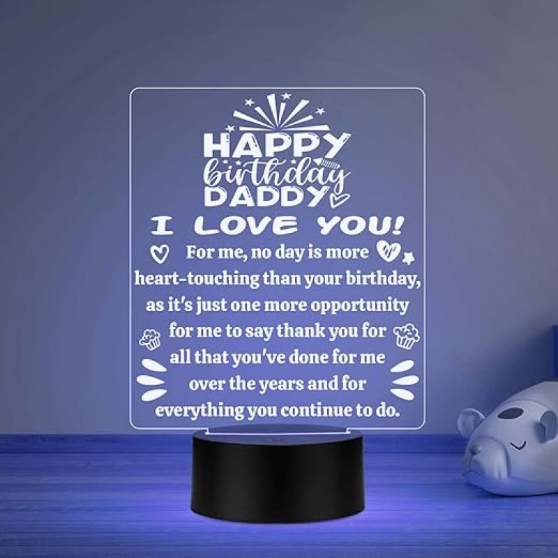 Happy Birthday Daddy I Love You Engraved Night Lamp Thankyou Gift for Dad Birthday Gift for Dad from Son & Daughter Multicolored Light