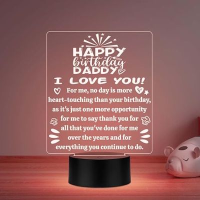 Happy Birthday Daddy I Love You Engraved Night Lamp Thankyou Gift for Dad Birthday Gift for Dad from Son & Daughter Multicolored Light