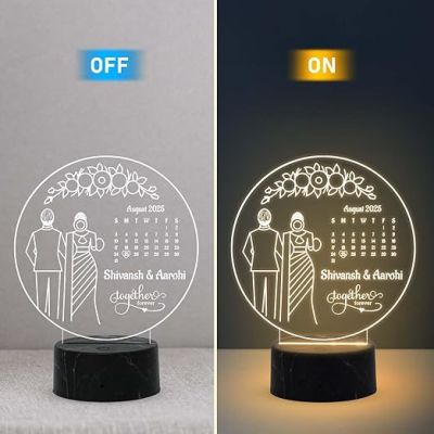 Personalized Together Forever Engraved Led Lamp Customized Gift for Wife Husband Gift for Karwa Chauth | Couple Gift Light Warm White Light