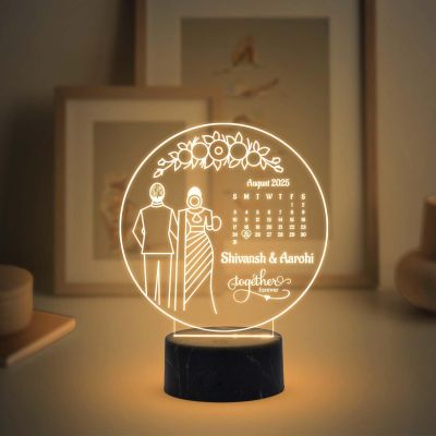 Personalized Together Forever Engraved Led Lamp Customized Gift for Wife Husband Gift for Karwa Chauth | Couple Gift Light Warm White Light