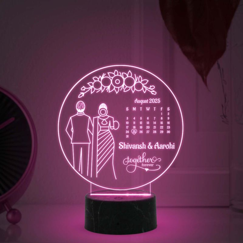 Personalized Together Forever Engraved Led Lamp Customized Gift for Wife Husband Gift for Karwa Chauth Couple Gift Light Multicolored Light
