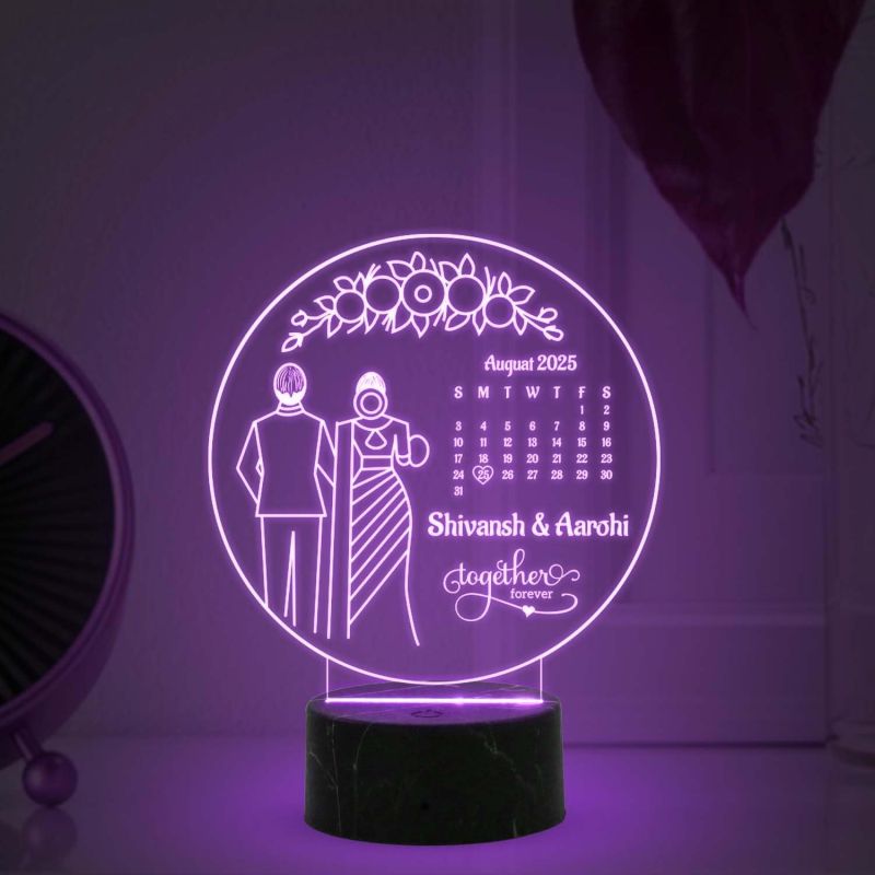 Personalized Together Forever Engraved Led Lamp Customized Gift for Wife Husband Gift for Karwa Chauth Couple Gift Light Multicolored Light