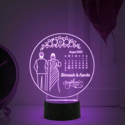 Personalized Together Forever Engraved Led Lamp Customized Gift for Wife Husband Gift for Karwa Chauth Couple Gift Light Multicolored Light