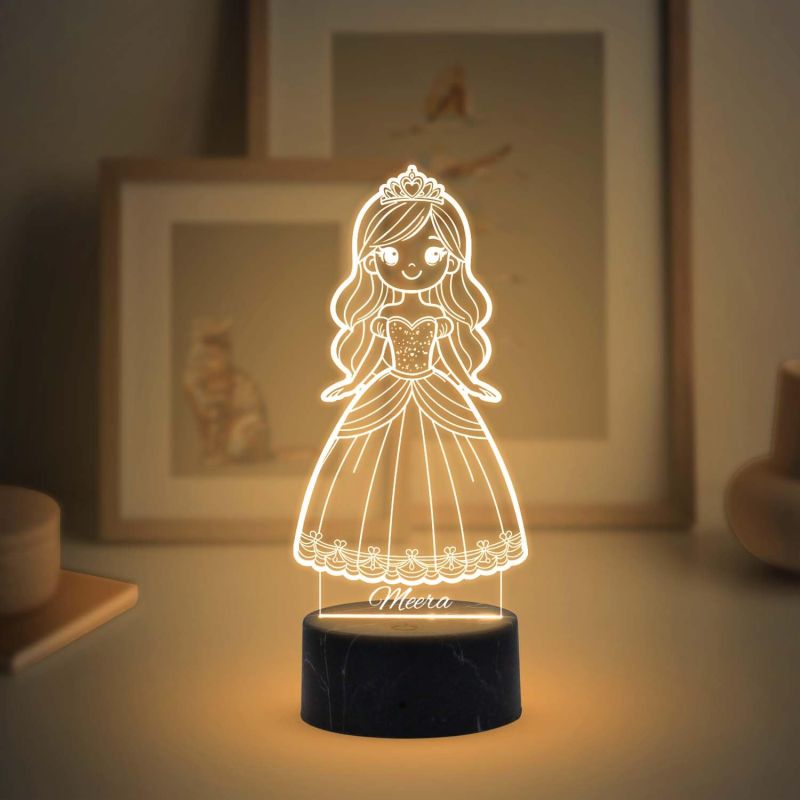 Personalized Cute Princess LED Night Lamp with Warm White Light Birthday Return Gift | Birthday Gift for Girls