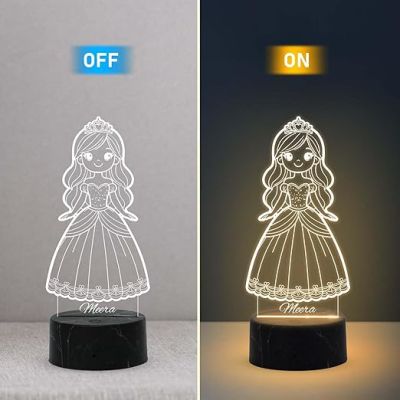 Personalized Cute Princess LED Night Lamp with Warm White Light Birthday Return Gift | Birthday Gift for Girls