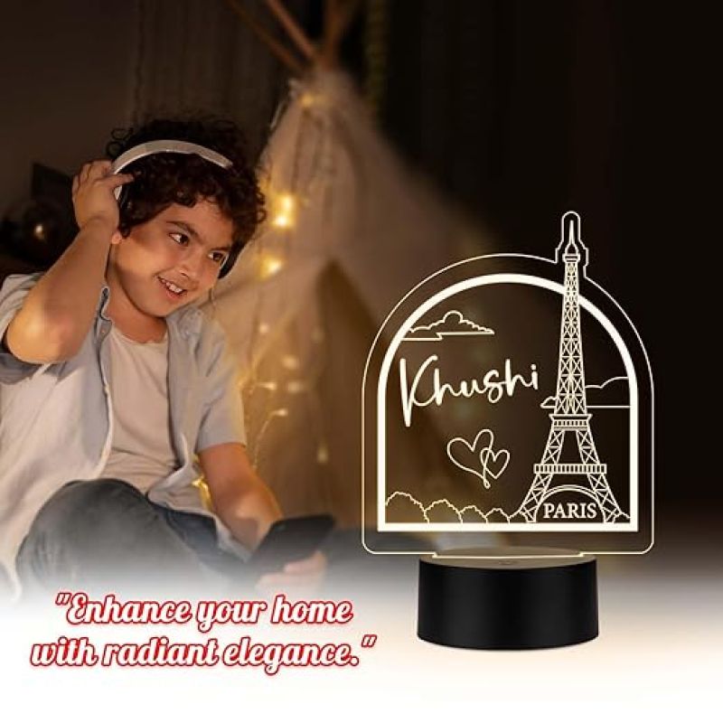 Personalized Name Paris Eiffel Tower LED Desk Table Lamp with Warm White Light Eiffel Tower Showpiece Birthday Gift for Someone Special