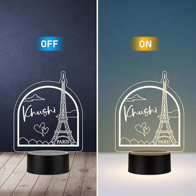 Personalized Name Paris Eiffel Tower LED Desk Table Lamp with Warm White Light Eiffel Tower Showpiece Birthday Gift for Someone Special