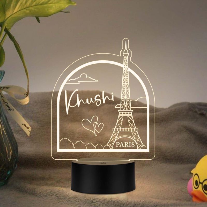 Personalized Name Paris Eiffel Tower LED Desk Table Lamp with Warm White Light Eiffel Tower Showpiece Birthday Gift for Someone Special