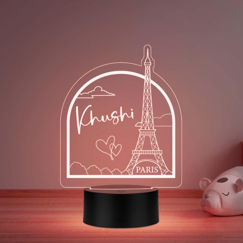 Personalized Name Paris Eiffel Tower LED Desk Table Lamp with Automatic Color Changing Light Eiffel Tower Showpiece Birthday Gift for Someone Special