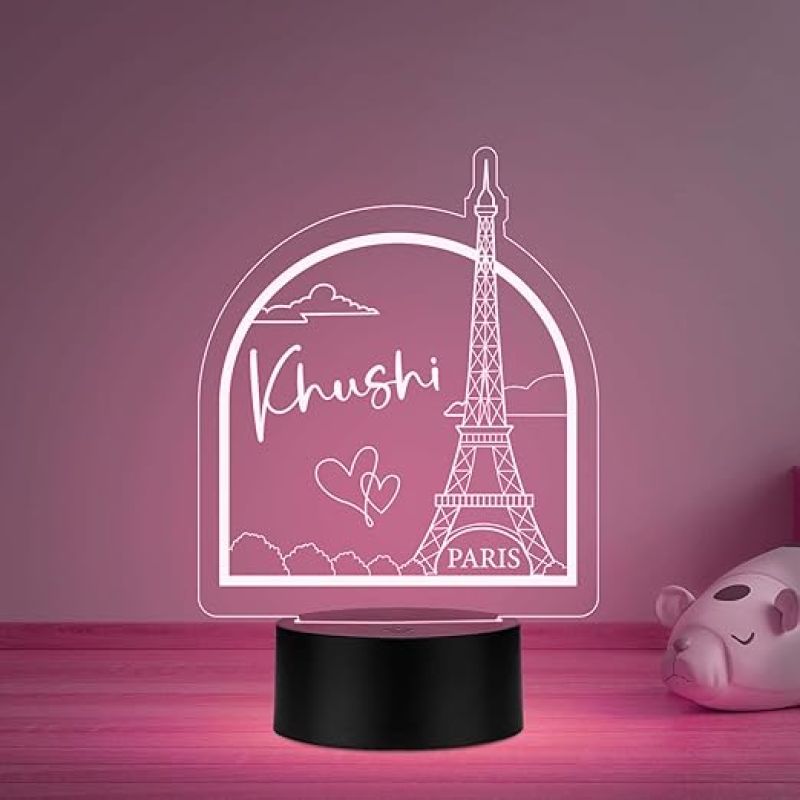 Personalized Name Paris Eiffel Tower LED Desk Table Lamp with Automatic Color Changing Light Eiffel Tower Showpiece Birthday Gift for Someone Special
