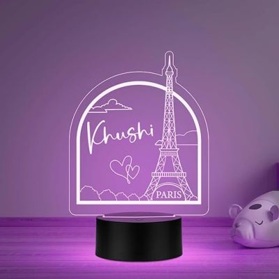 Personalized Name Paris Eiffel Tower LED Desk Table Lamp with Automatic Color Changing Light Eiffel Tower Showpiece Birthday Gift for Someone Special