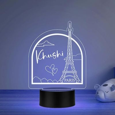 Personalized Name Paris Eiffel Tower LED Desk Table Lamp with Automatic Color Changing Light Eiffel Tower Showpiece Birthday Gift for Someone Special