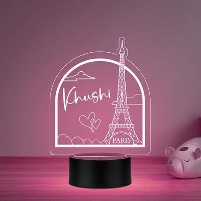 Personalized Name Paris Eiffel Tower LED Desk Table Lamp with Automatic Color Changing Light Eiffel Tower Showpiece Birthday Gift for Someone Special