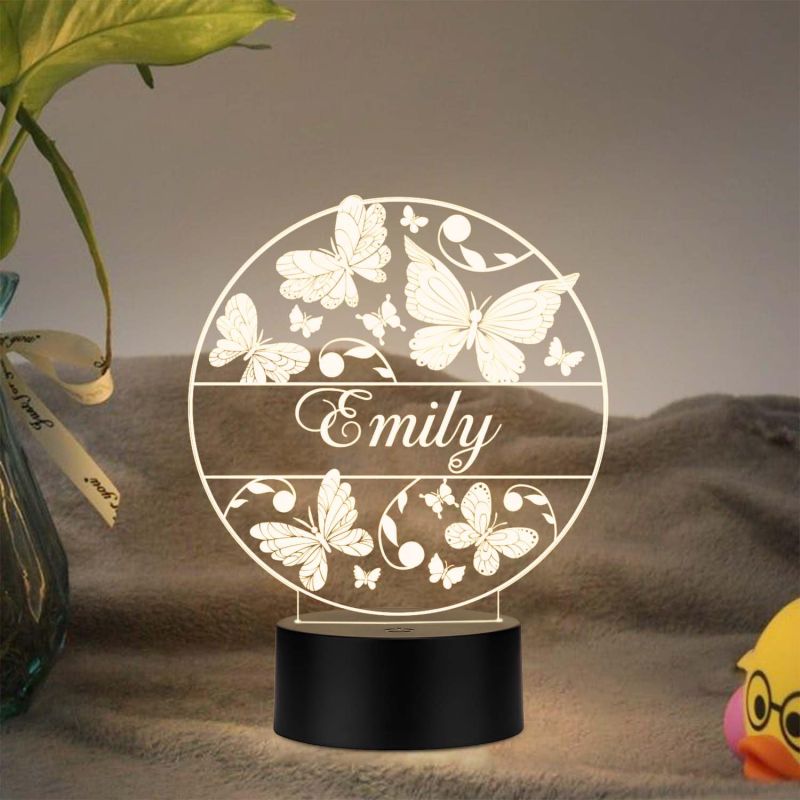 Personalized Butterfly Name Night Light, Customized Children's Room Decor LED Lamp Unique Gift for Kids | Warm White Light
